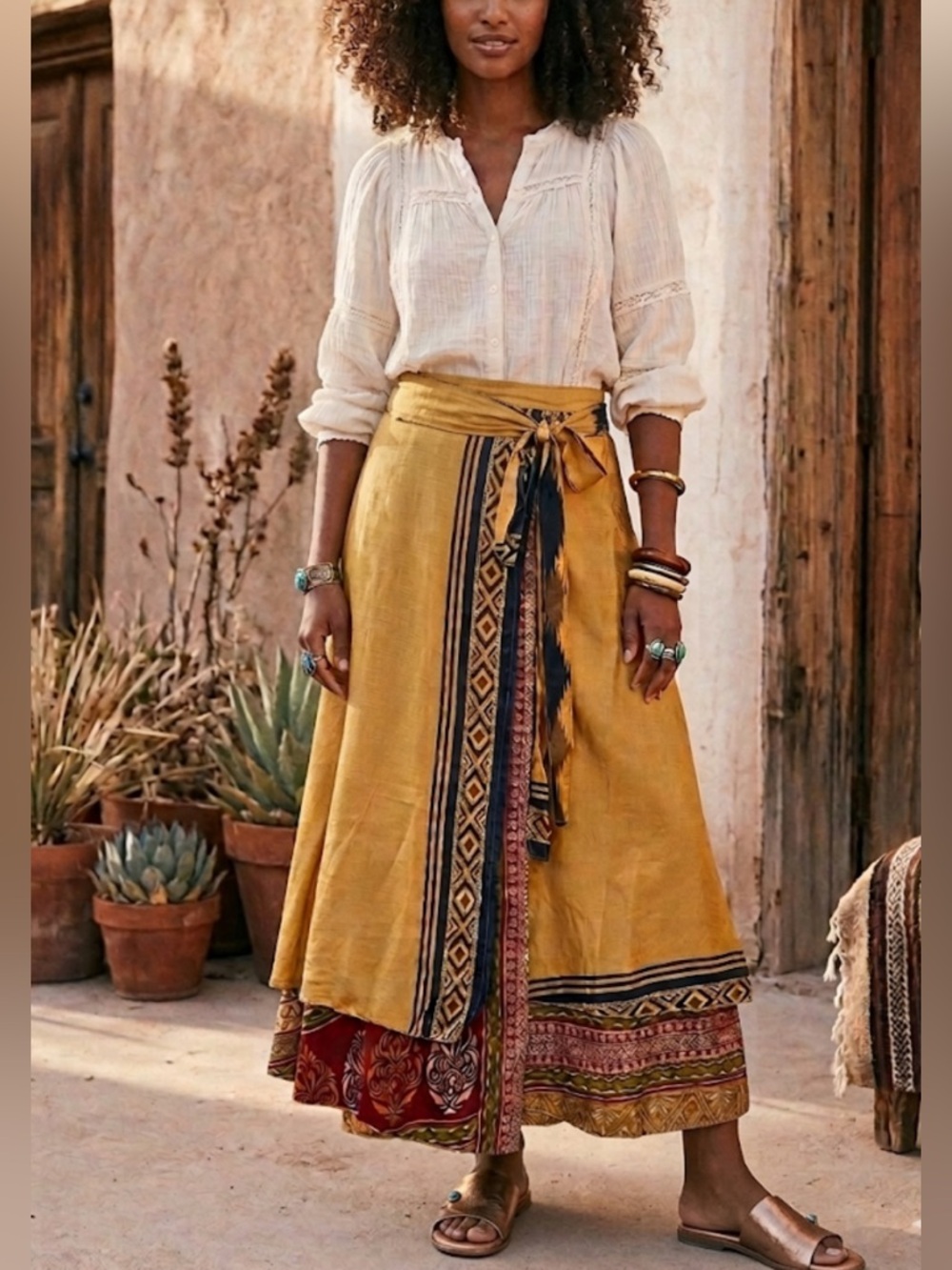 Recycled Silk Blend Long Maxi Wrap Skirt Free Size Floral Multicolor Gypsy Boho